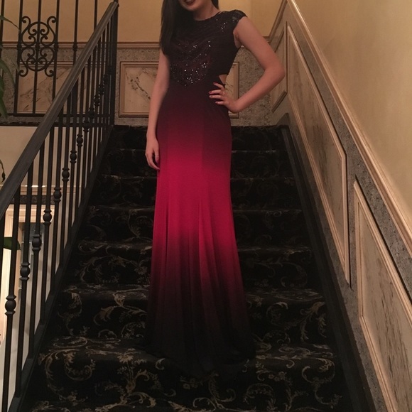 Red and Black Ombre Sequins Prom Gown Dress - Picture 3 of 6
